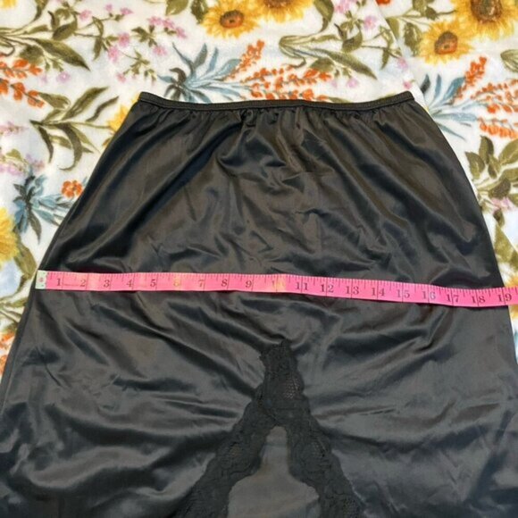 Vintage Hanna Skirt Slip Womens S Black Lace Trim High Slit Goth Lingerie - Picture 6 of 8